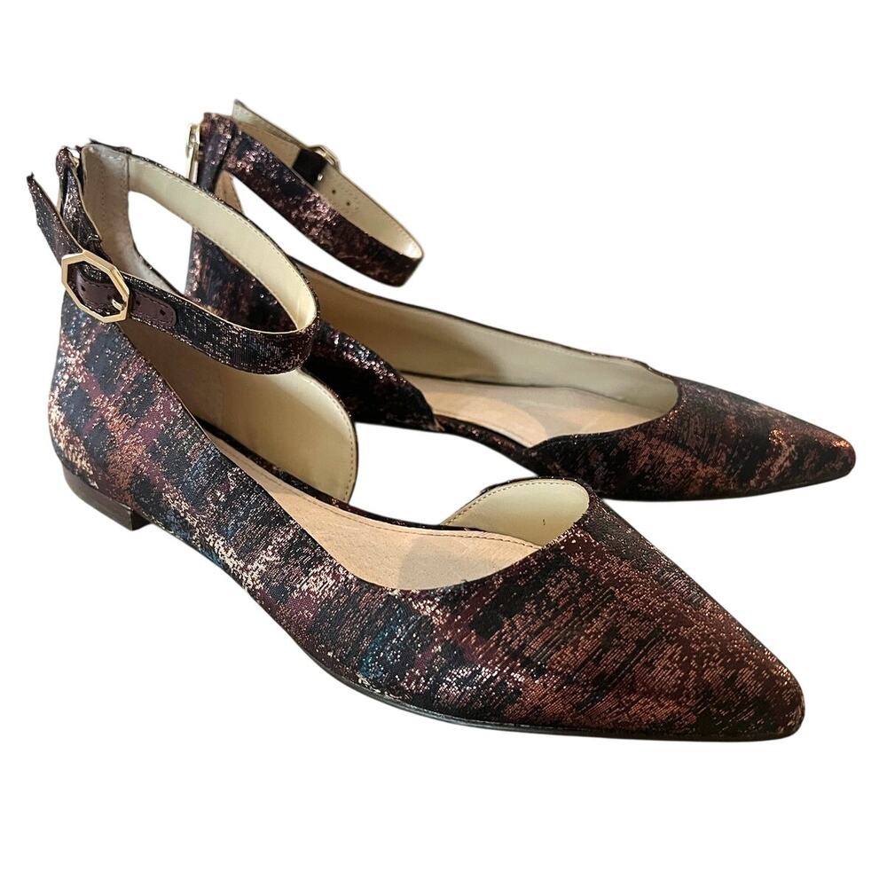 Louise et Cie Akio D'Orsay Ankle Strap Metallic Pointed Toe Flats
